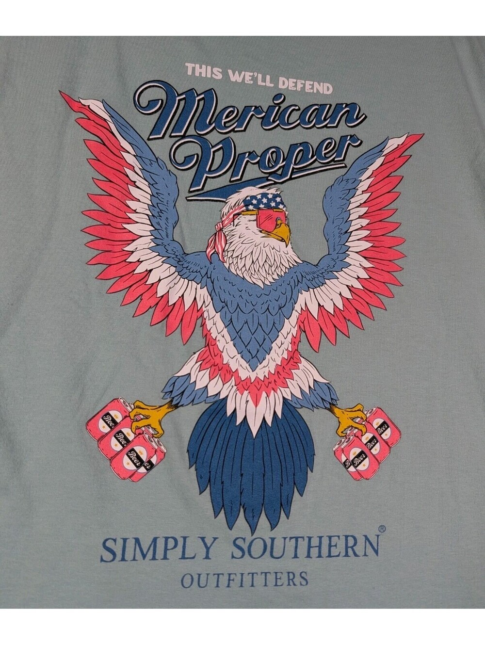 Simply Southern Mens L Blue Merican Proper Eagle Beer Graphic Patriotic Tee USA